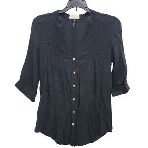 Love Tree Juniors Black Lightweight Double Button Roll Tab Sleeve Hi Low Top M/L